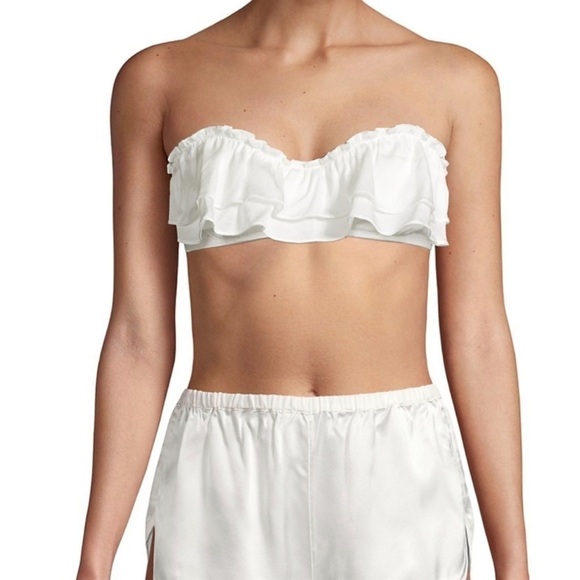 Kiki De Montparnasse Ruffle Satin Chiffon Bra In White